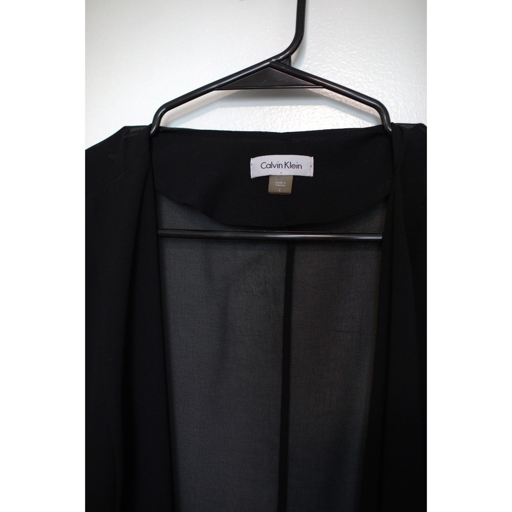 Calvin Klein Womens Black Sheer Open Front Draped Waterfall Cardigan Shrug Large